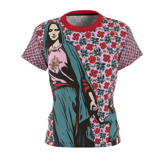 Floral Cool Virgin Mary Catholic Shirt, Trendy Mother of God Tee, Holy Mary T-shirt, Woman Girl Christian Top multicolor vintage